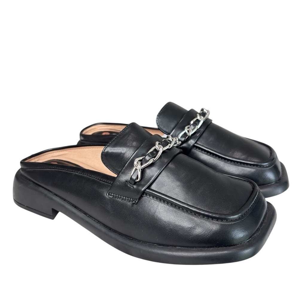 FitVille Comfort Mules Queenly Loafer Black Sz 8.5 Dress Shoes Vegan Chunky